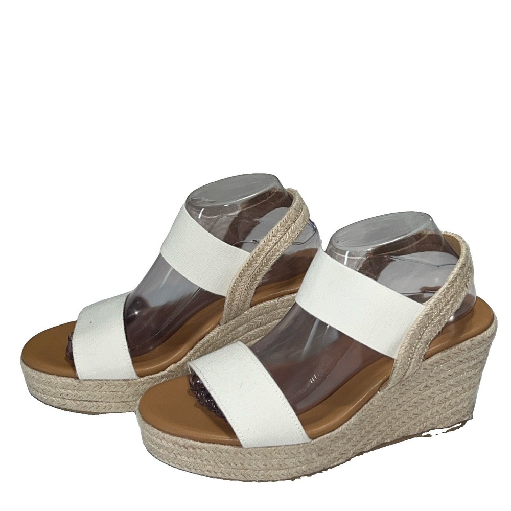 Torrid Stretch-Band Raffia Wedges White Espadrille Sandals Size 9WW Sling Back